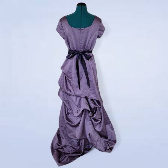 Satin Eggplant Purple Prom Bridesmaid Dress with Side Pickups - Size 14 - Picture 3 of 7